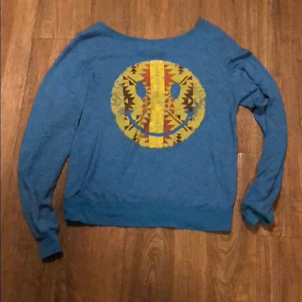 Soft, Blue Sweater with Smiley Face